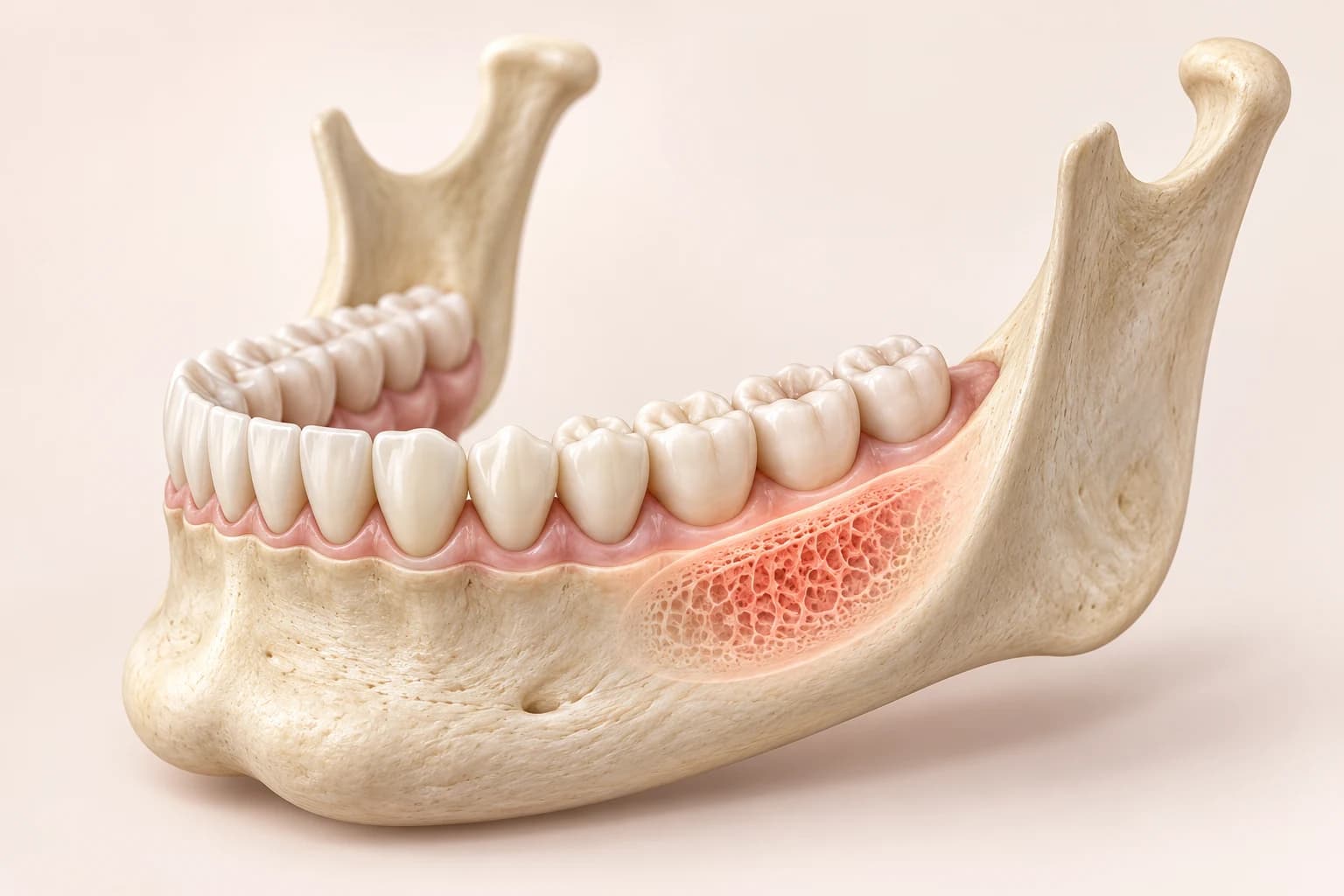 Conceptual illustration highlighting a region of the lower jaw for mandible cancer assessment